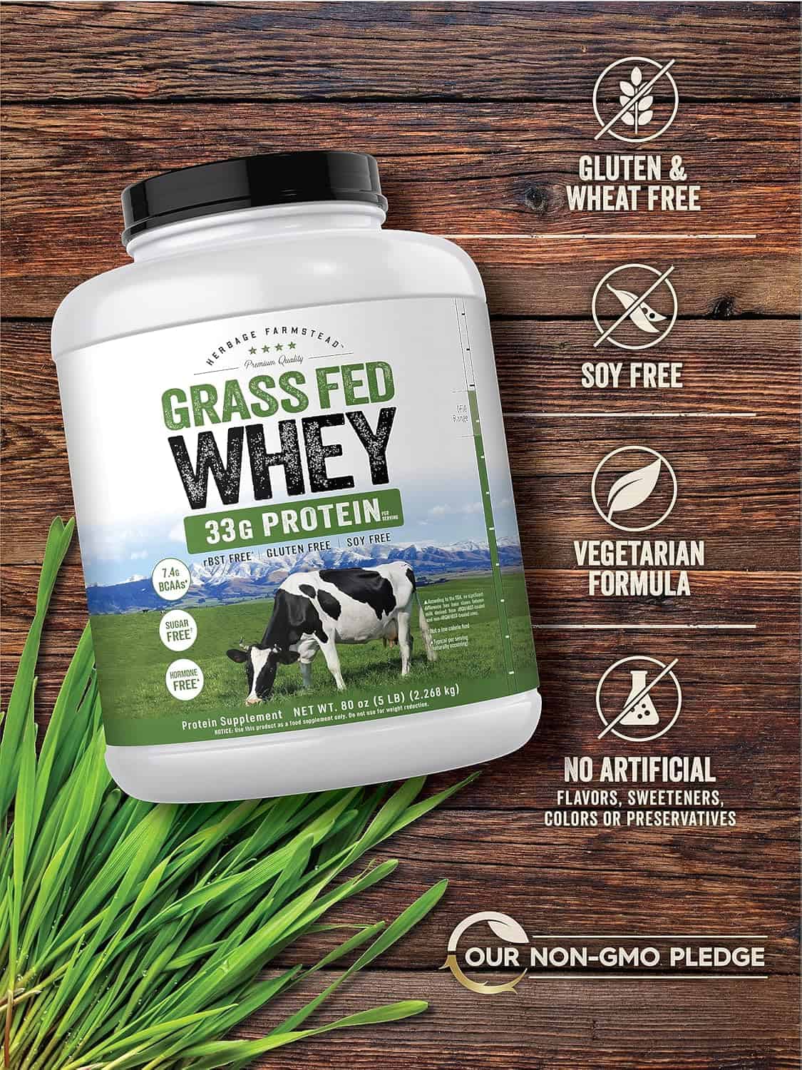 Carlyle Grass Fed Whey Protein Powder – 33g Protein, Unflavored, Sugar-Free & Hormone-Free (5 lb) Carlyle