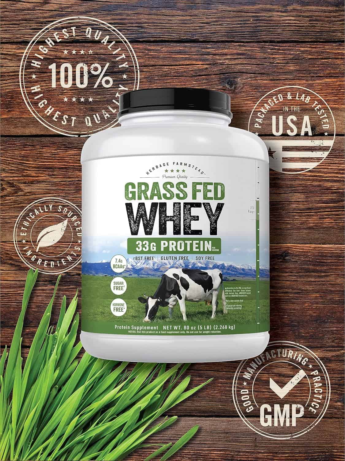 Carlyle Grass Fed Whey Protein Powder – 33g Protein, Unflavored, Sugar-Free & Hormone-Free (5 lb) Carlyle