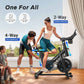 Family using a stationary bike with adjustable features in a home setting