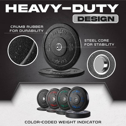 Weight plates with crumb rubber and steel core on a black background