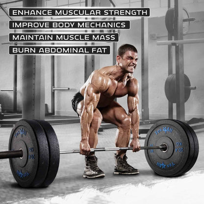 Muscular man lifting a barbell with gym equipment in the background