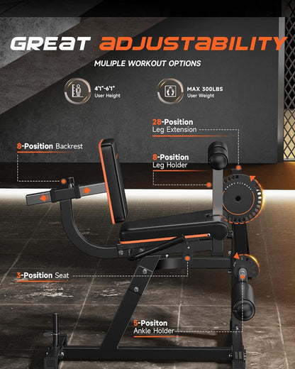 Multifunctional gym bench with adjustable features on a dark background