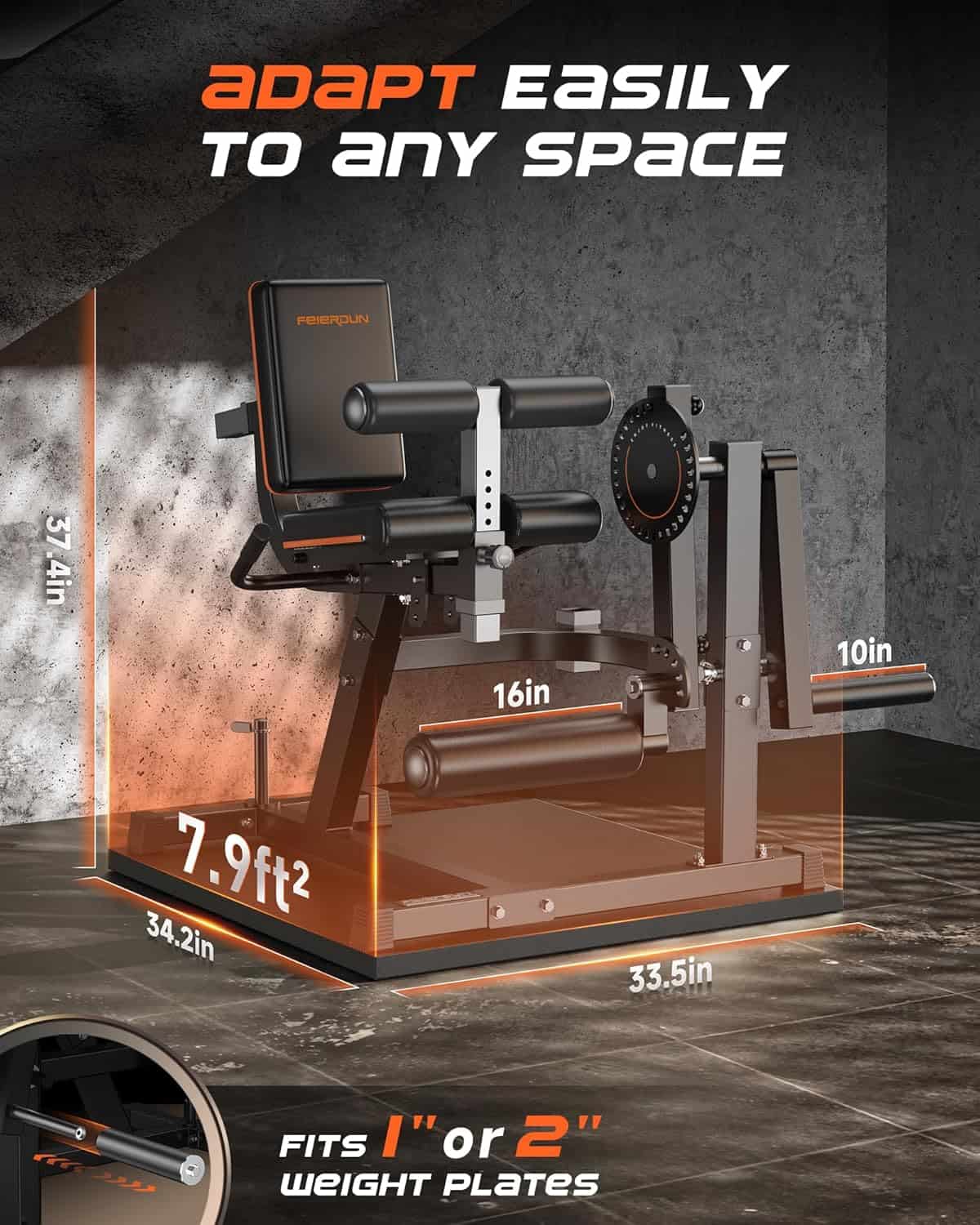 Gym equipment with measurement details on a dark background