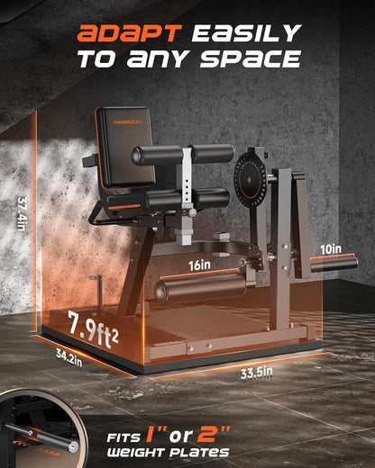 Gym equipment with measurement details on a dark background