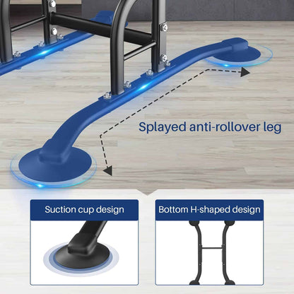 High-Stability Lateral Support Frame with splayed anti-rollover leg and suction cup design for optimal stability.