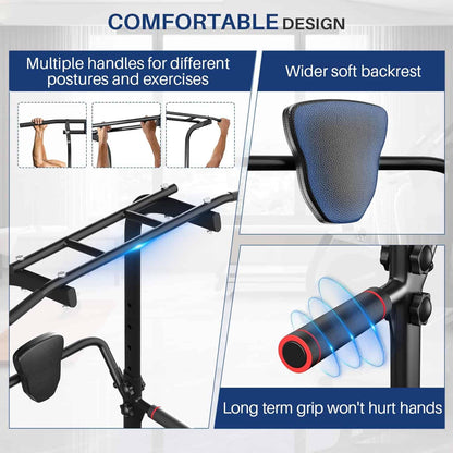 Fitness equipment with multiple handles and a wider soft backrest, highlighting comfort features.