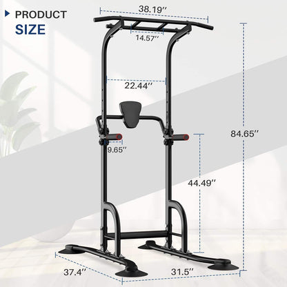 Black pull-up bar with measurements on a white background