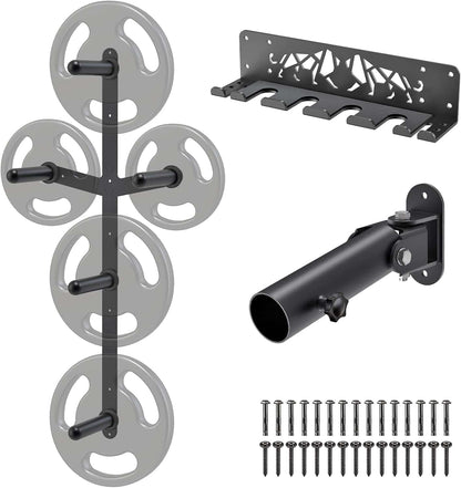 Set of wall-mounted metal racks and hardware on a white background