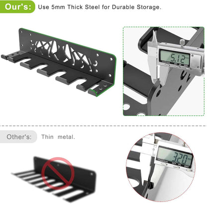 Metal storage rack with measurement details and comparison to thin metal.