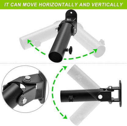Mechanical arm with black and white components, showing movement capabilities on a white background.