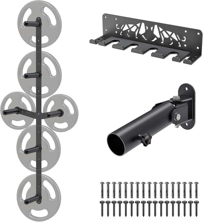 Set of black metal wall-mounted racks and components on a white background