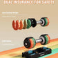 Dumbbell set with adjustable weight plates and safety features on a colorful background