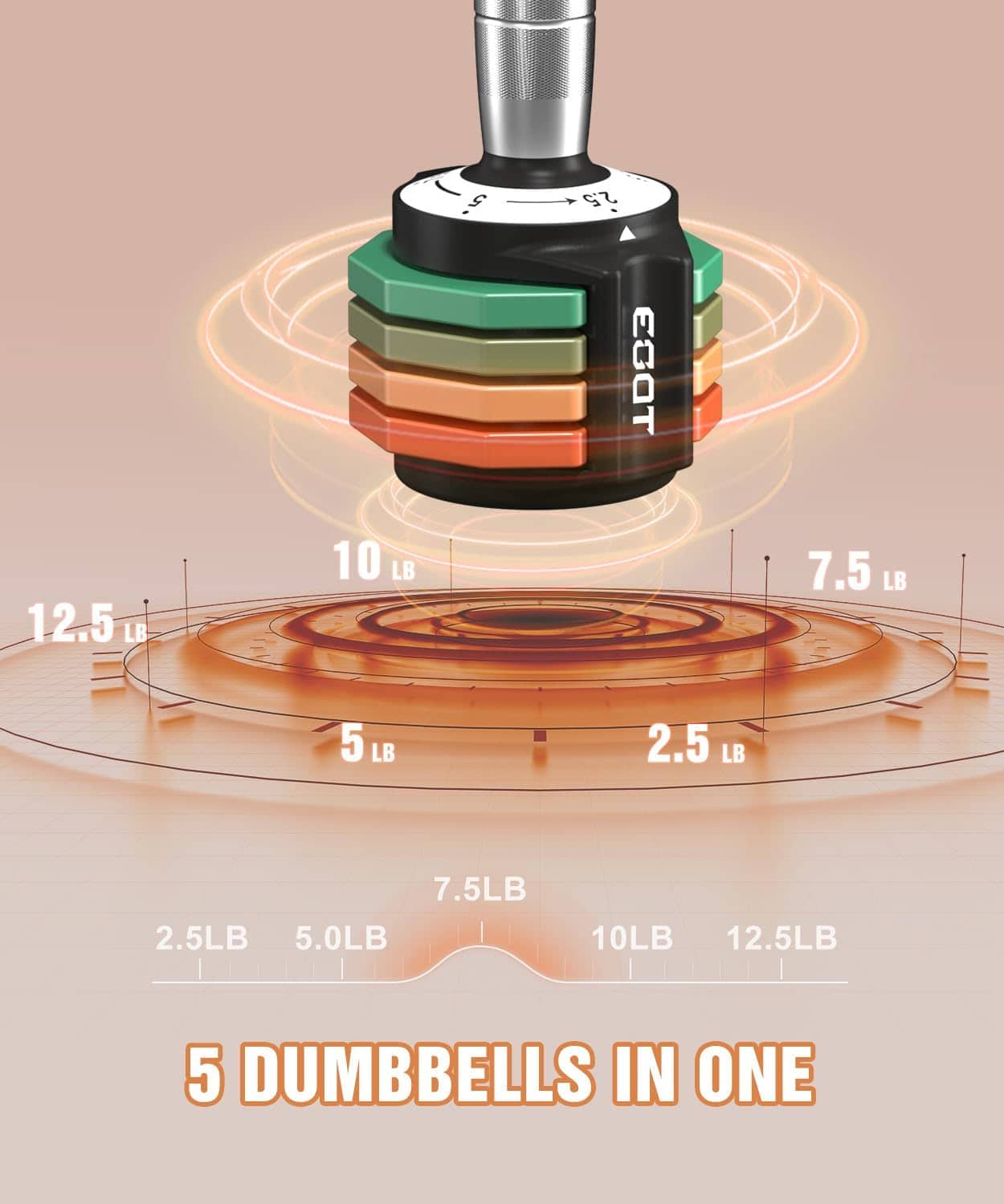 Multifunctional dumbbell with weight indicators on a beige background