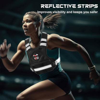 Person running with a reflective vest on, emphasizing safety and visibility.