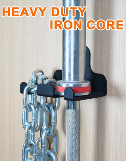 Heavy-duty iron core with chain attachment on a wooden background