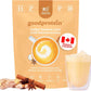 goodprotein Golden Turmeric Latte package with a glass of latte on a white background
