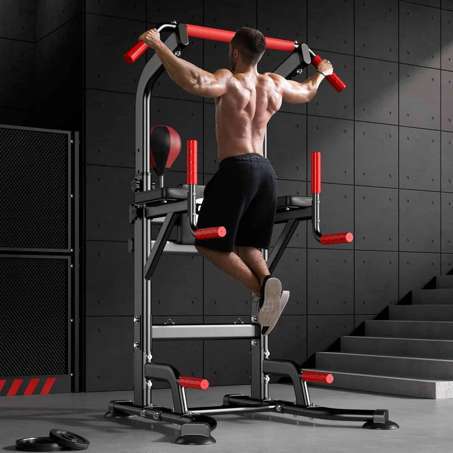 SogesHome Power Tower Pull Up Bar Station with Boxing Speed Ball FitCore Supply