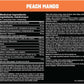 Peach Mango supplement label with medicinal ingredients and usage directions.