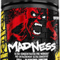 Pre-workout supplement container with a graphic design on the label