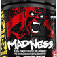 Pre-workout supplement container with a graphic design on the label