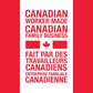 Red and white poster with text about Canadian workers and family business on a red background