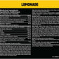 Nutritional label for lemonade with medicinal ingredients on a black background