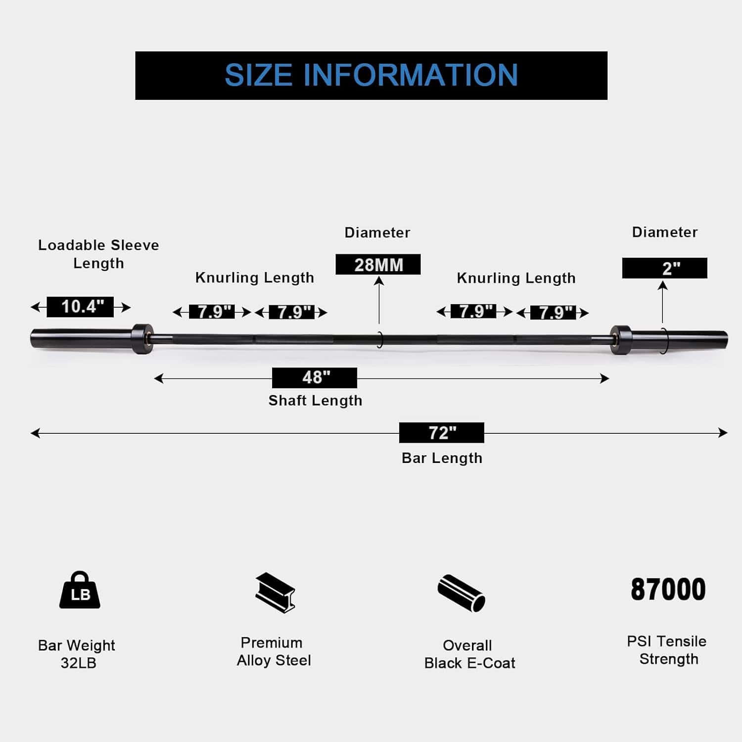 Welded bar with size information on a white background