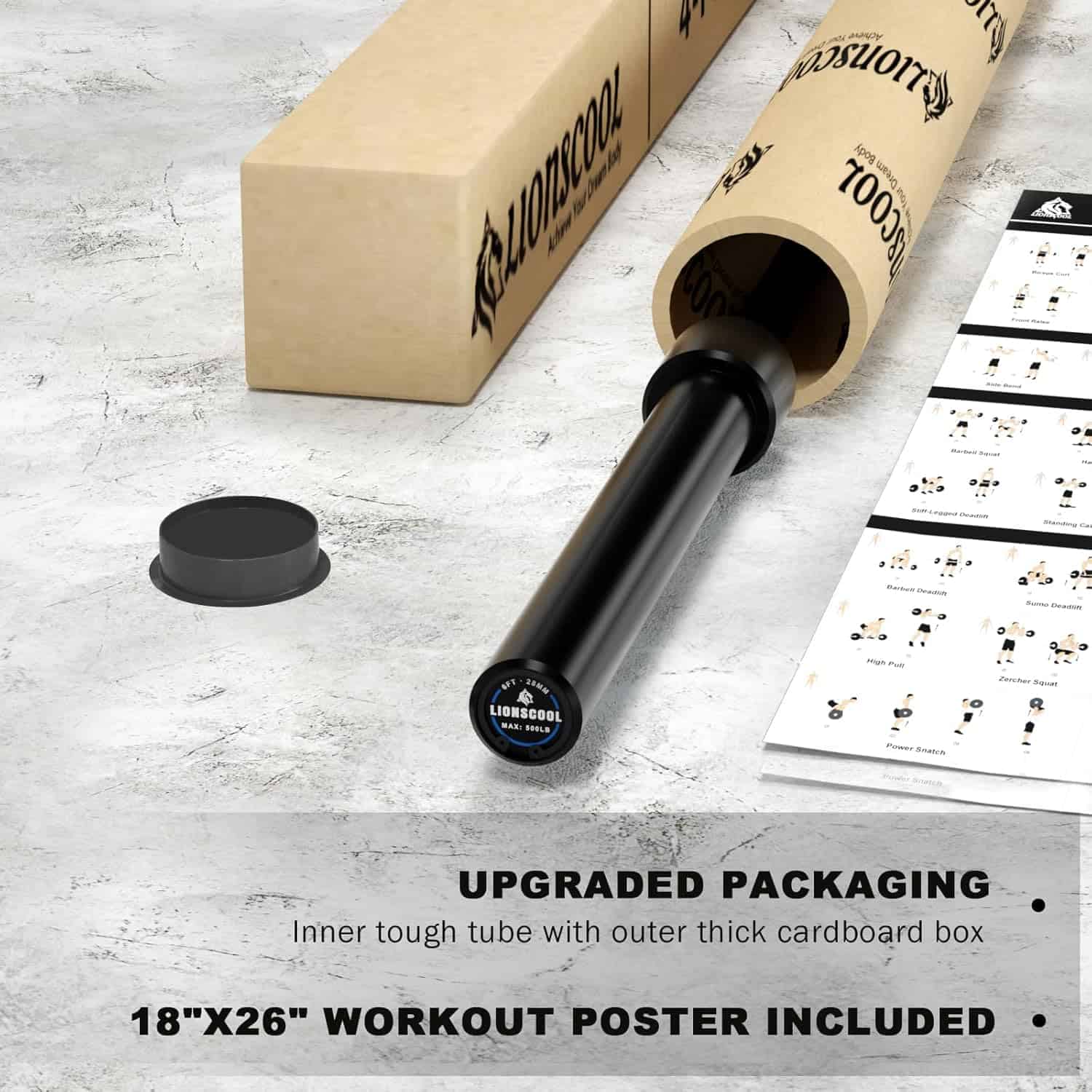 Lioncool exercise bar with upgraded packaging on a gray surface