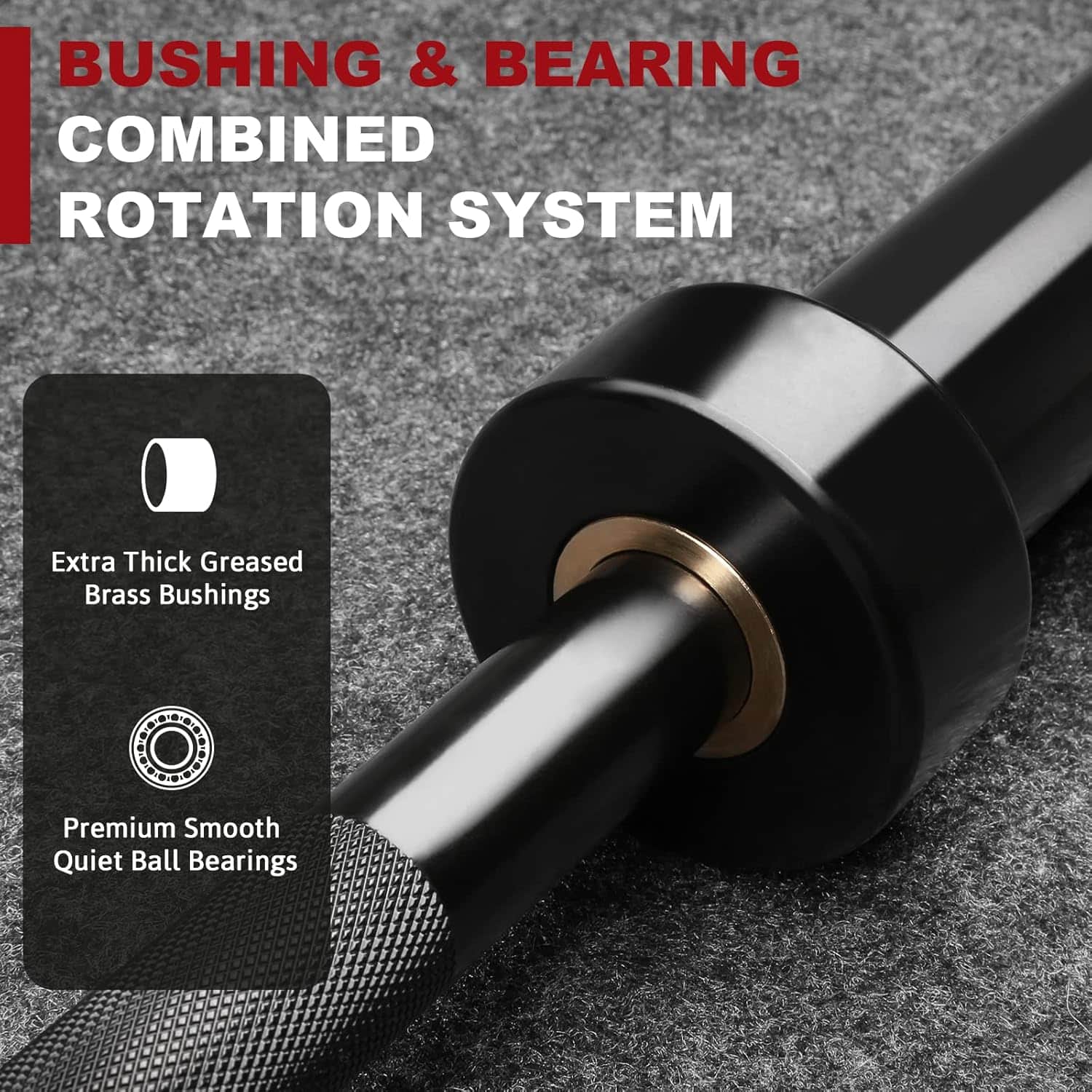 Mechanical component with text about bushing and bearing system on a textured background