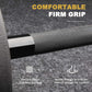 Close-up of a textured bar with 'Comfortable Firm Grip' text and features on a gray background.