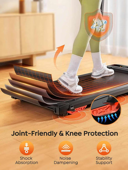 Step platform with text highlighting joint-friendly features on a wooden floor.