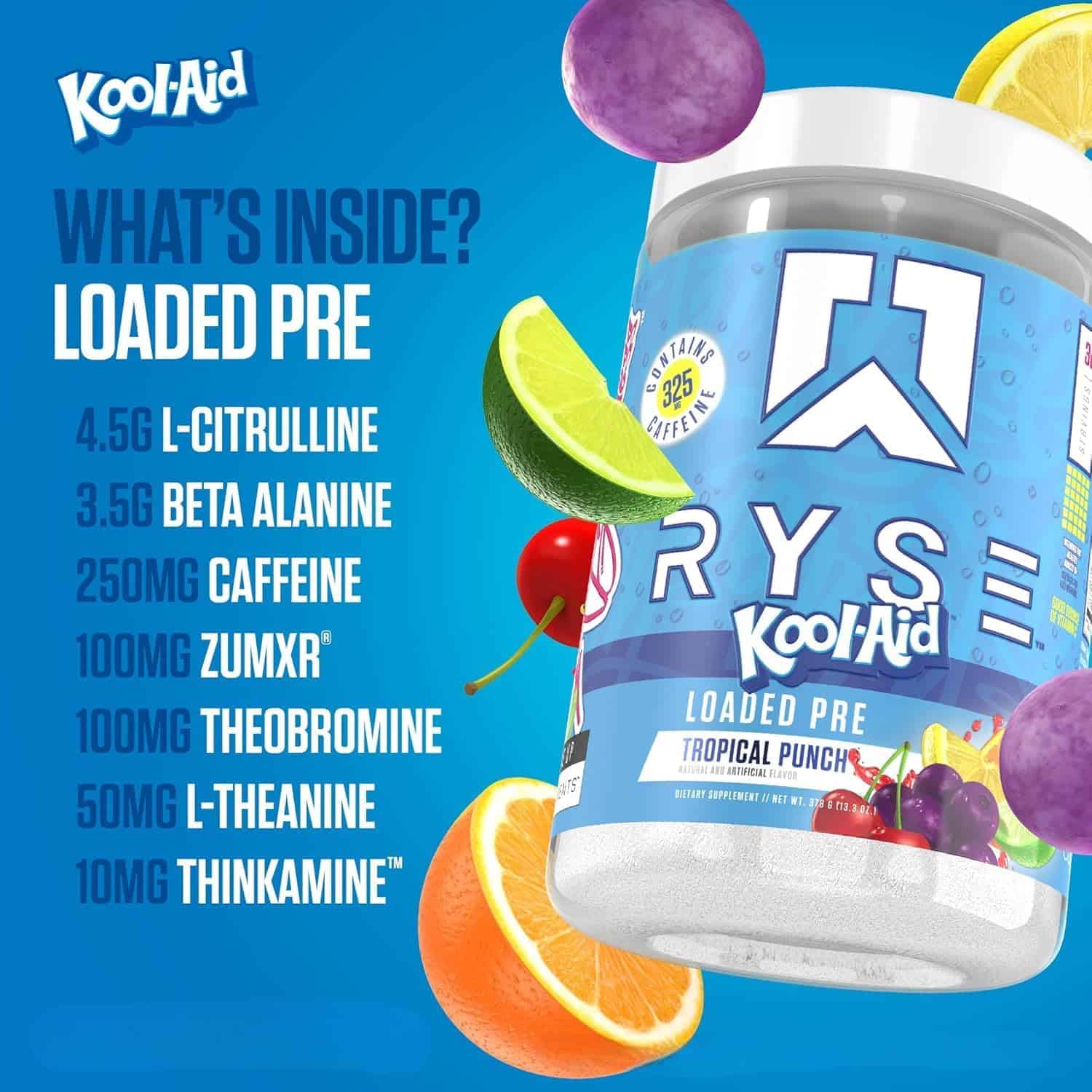 RYSE Loaded Pre Workout Powder – Nitric Oxide Booster with L-Citrulline, Beta-Alanine & Dual-Sourced Caffeine for Energy, Focus & Pumps | Tiger’s Blood, 30/60 Servings RYSE Up Supplements