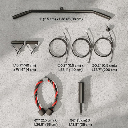 Set of garden tools with measurements on a textured gray background