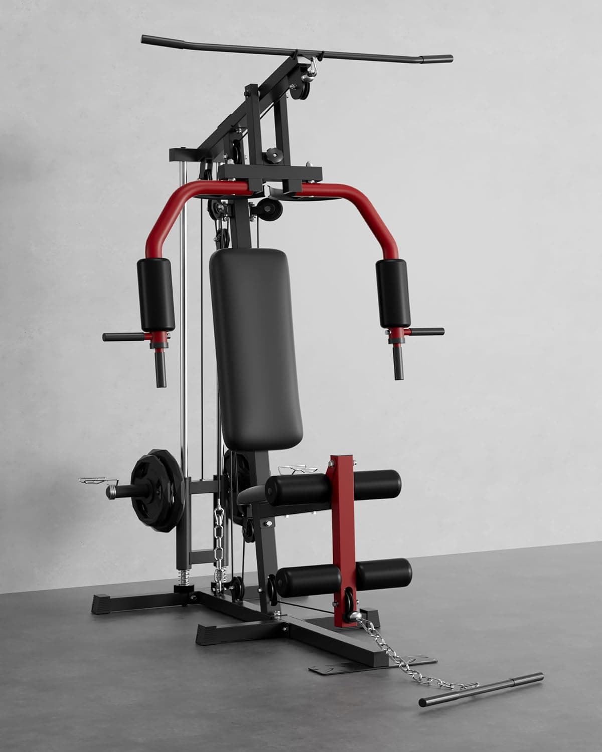 Gym machine with red and black design on a gray background