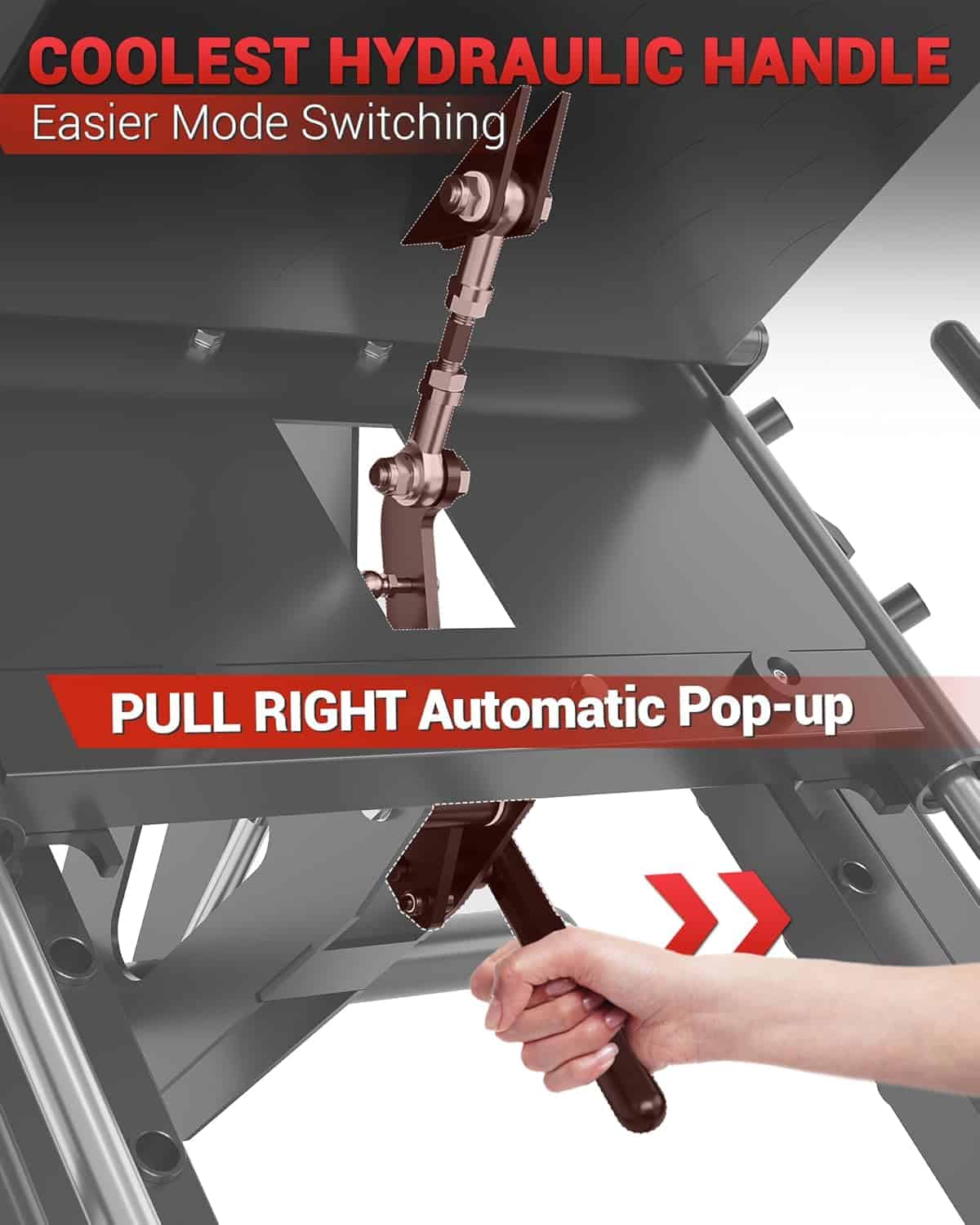 Hydraulic handle with text on a mechanical background