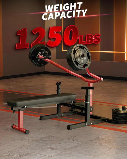 Weight bench with weight capacity display in a gym setting