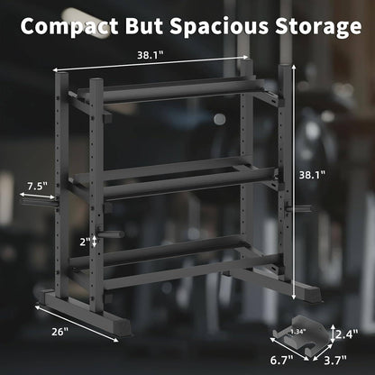 Storage rack with dimensions labeled on a blurred background