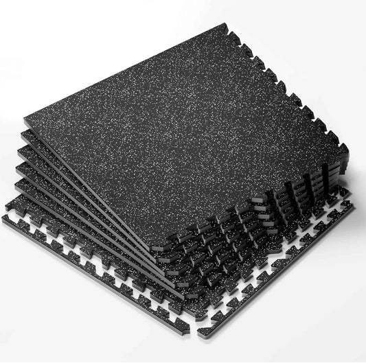 Exercise Equipment Mats – 6-Piece Interlocking Rubber & EVA Foam Tiles (24 sq ft) | Heavy-Duty Non-Slip Home Gym Flooring for Weightlifting, Cardio & Fitness Equipment FitCore Supply