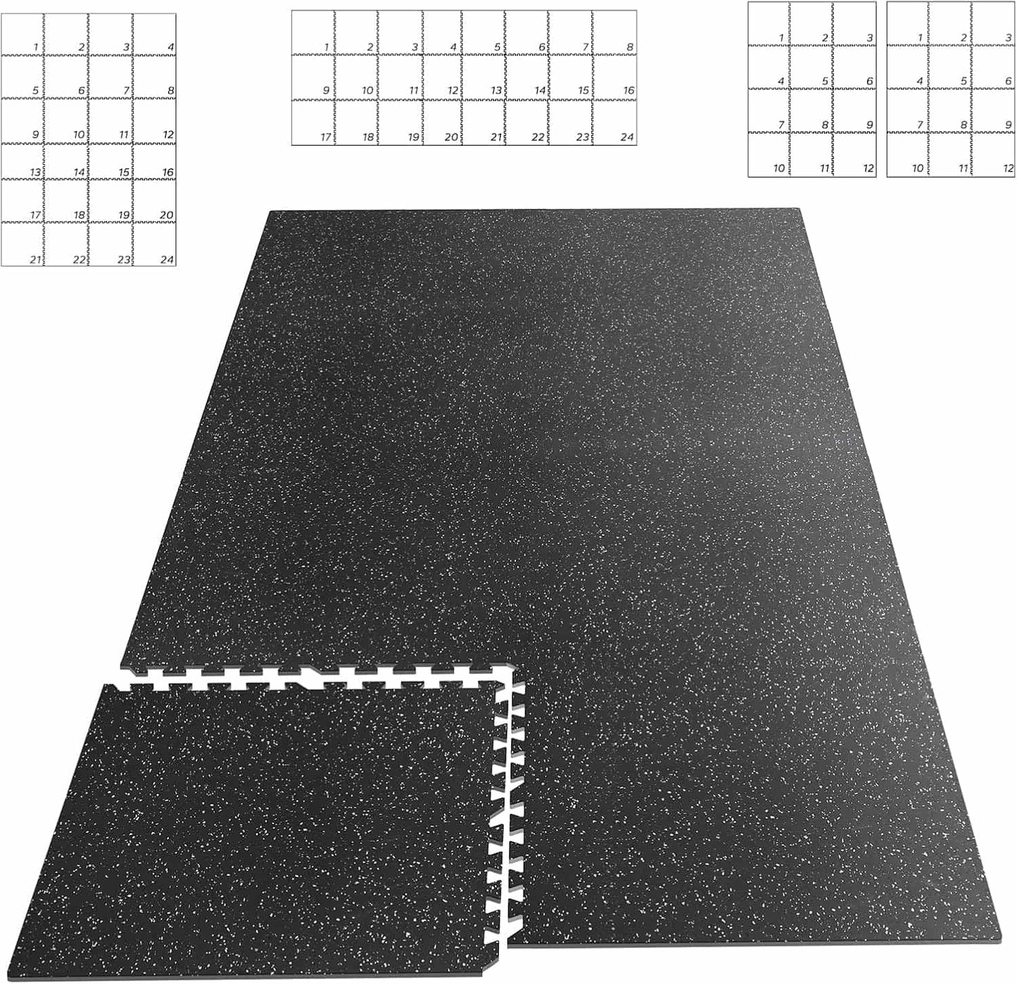 Exercise Equipment Mats – 6-Piece Interlocking Rubber & EVA Foam Tiles (24 sq ft) | Heavy-Duty Non-Slip Home Gym Flooring for Weightlifting, Cardio & Fitness Equipment FitCore Supply