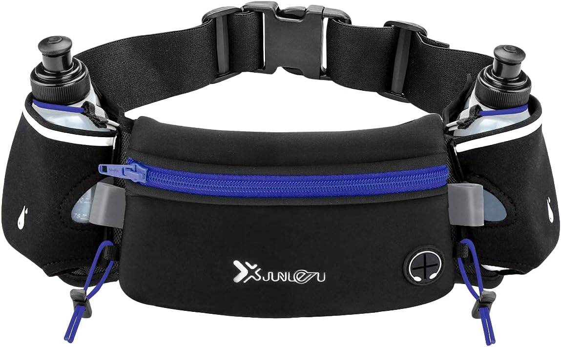 Number-One Running Belt with 2 Water Bottles – Waterproof Hydration Waist Pack with Adjustable Fit for Running, Hiking, Cycling, Marathon (iPhone-Compatible) Number-one