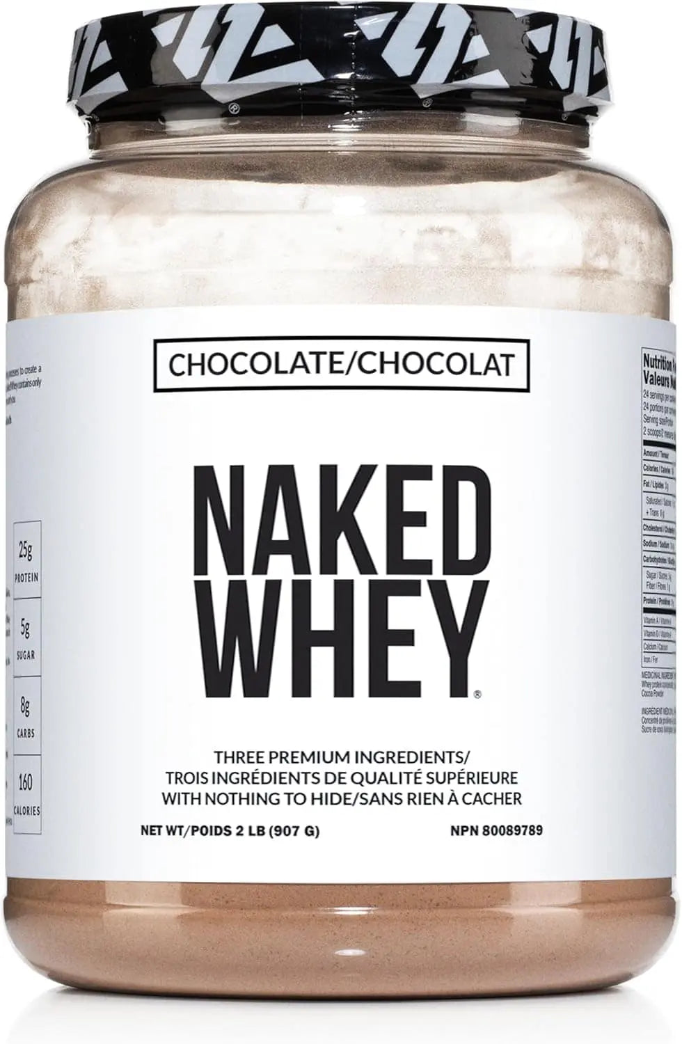 Jar of Naked Whey protein powder with a white label and black text.