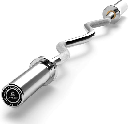 Silver curl bar with a white background