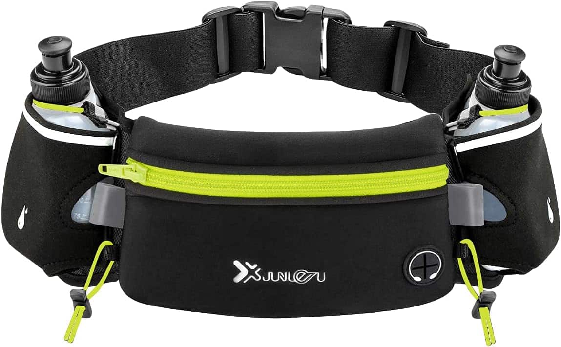 Number-One Running Belt with 2 Water Bottles – Waterproof Hydration Waist Pack with Adjustable Fit for Running, Hiking, Cycling, Marathon (iPhone-Compatible) Number-one