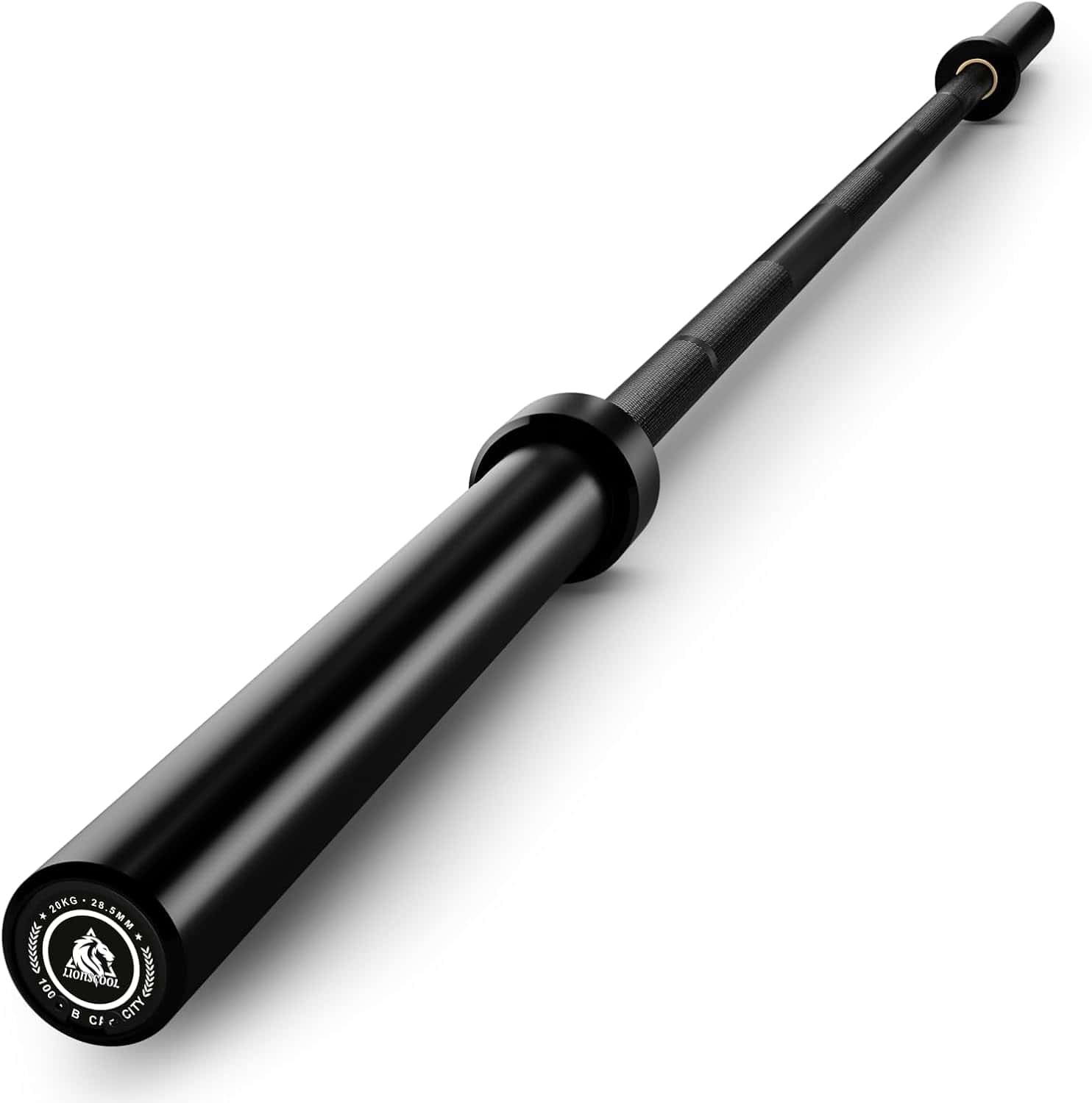 Black metal rod with a logo on a white background