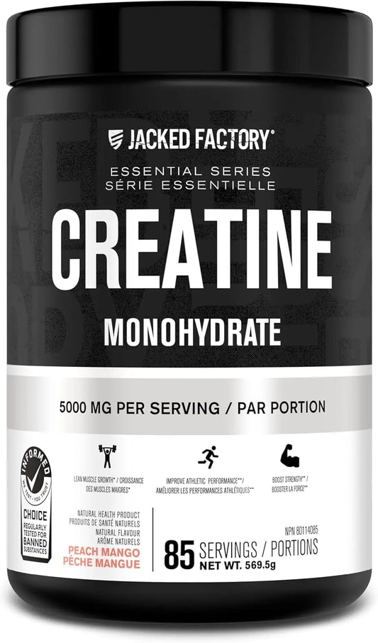 Jacked Factory Creatine Monohydrate supplement container with black and white label