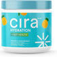 Cira Hydration + Gut Health supplement container with pineapple and passionfruit graphics on a white background