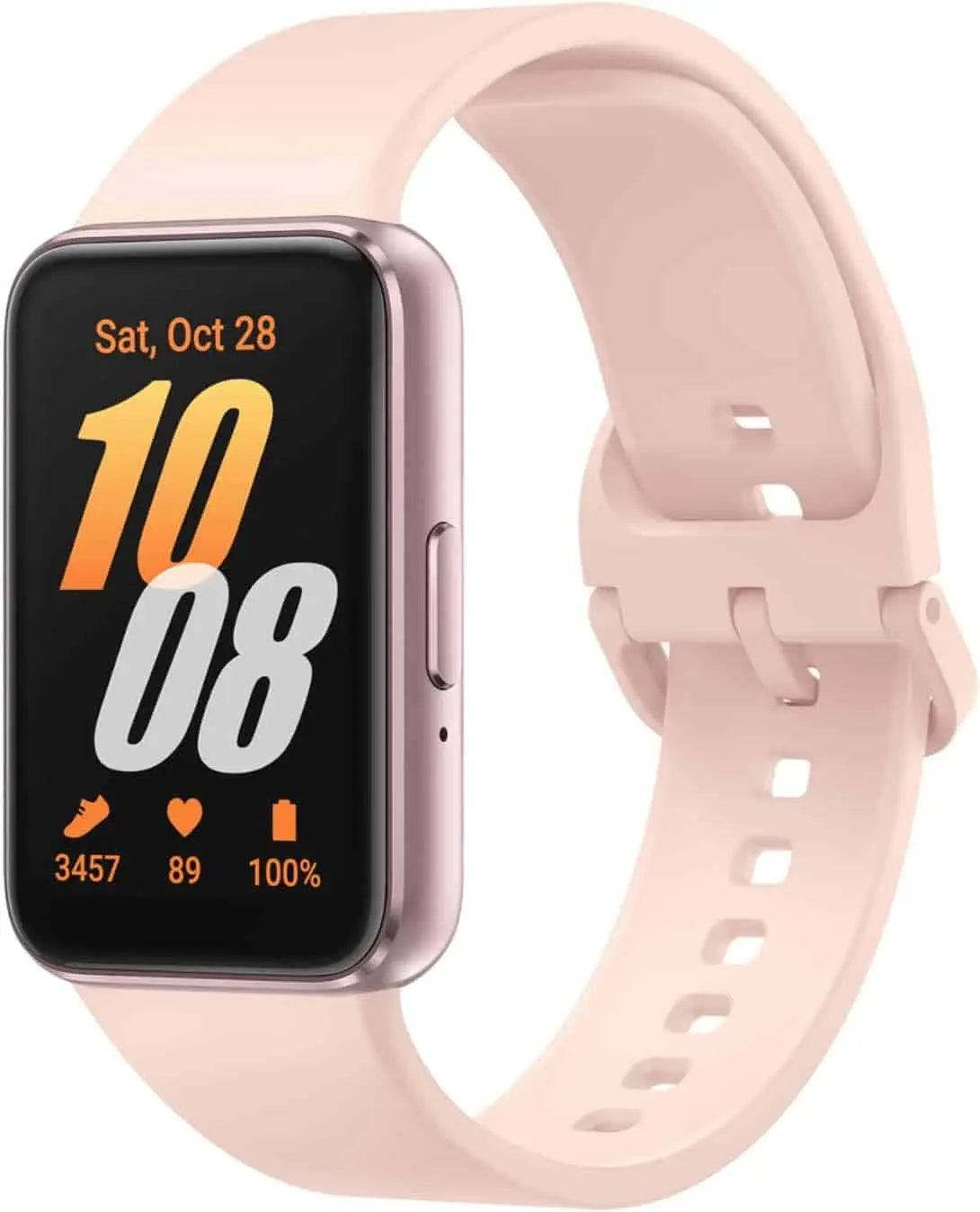 Smartwatch with a pink band on a white background