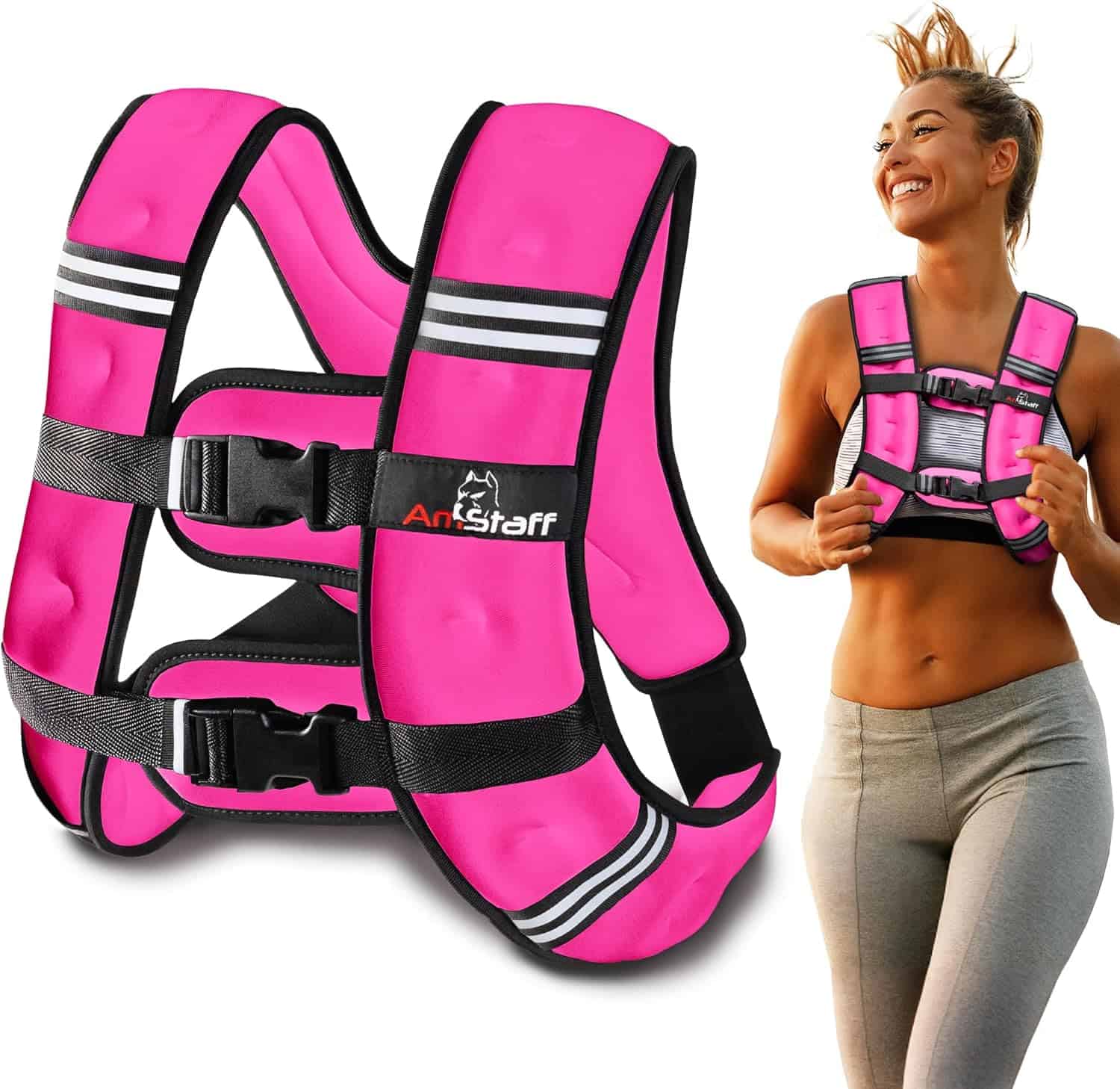 Pink weighted vest with black straps and 'ArtStaff' branding, shown on a white background.
