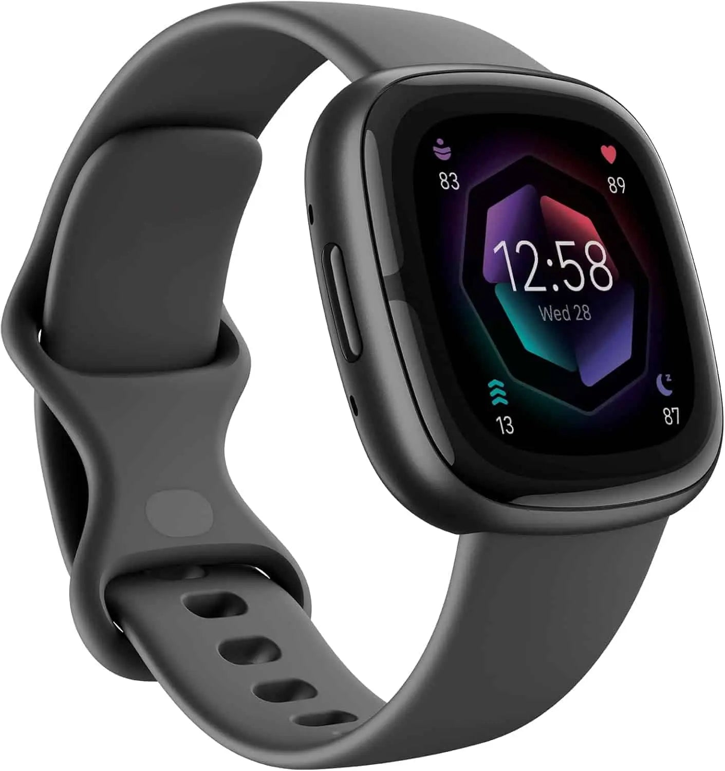 Smartwatch with a black band on a white background