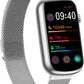 Smartwatch with a metal mesh band on a white background